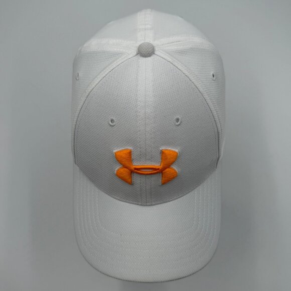 Under Armour UA Blitzing Cap Flex Hat White & Orange Mens Size L/XL Stretch Fit - Picture 5 of 12